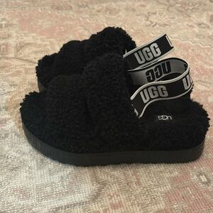 UGG Black Shearling Platform Sandals